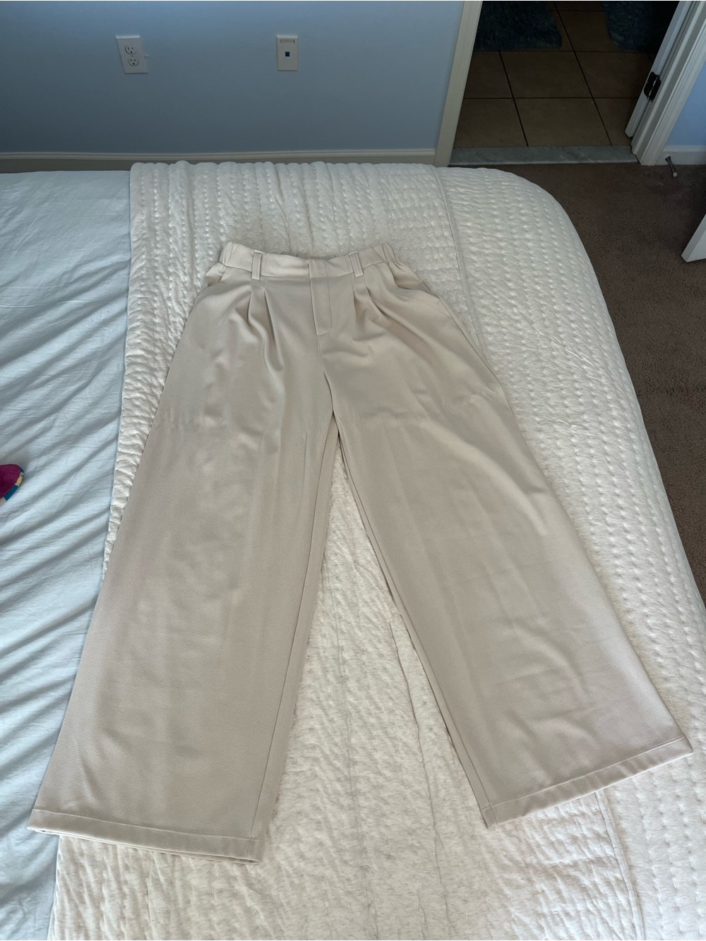 HALARA Cream Wide-Leg Pleated Trousers